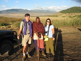 Jill and Thomas with Maasai Guide at Ngorongoro