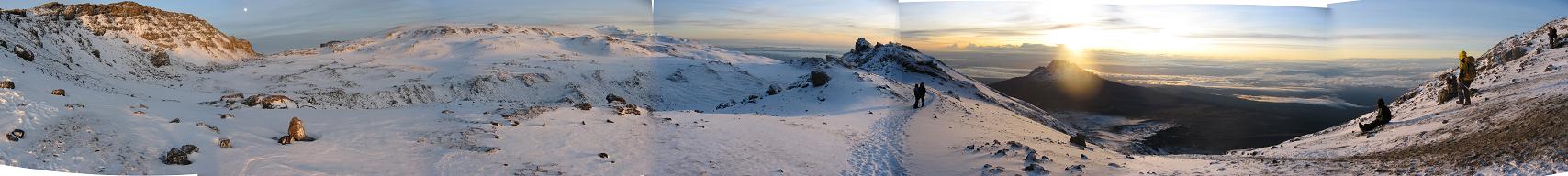 Panorama near highest point of Africa: Kilimanjaro and Mawenzi.